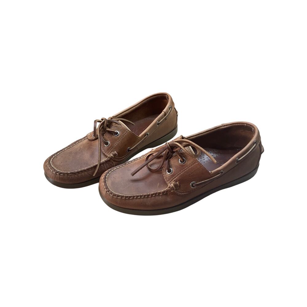 L.L.Bean Men’s 9.5 Brown Leather Boat Shoes Moc Toe Lace Up Deck Shoes